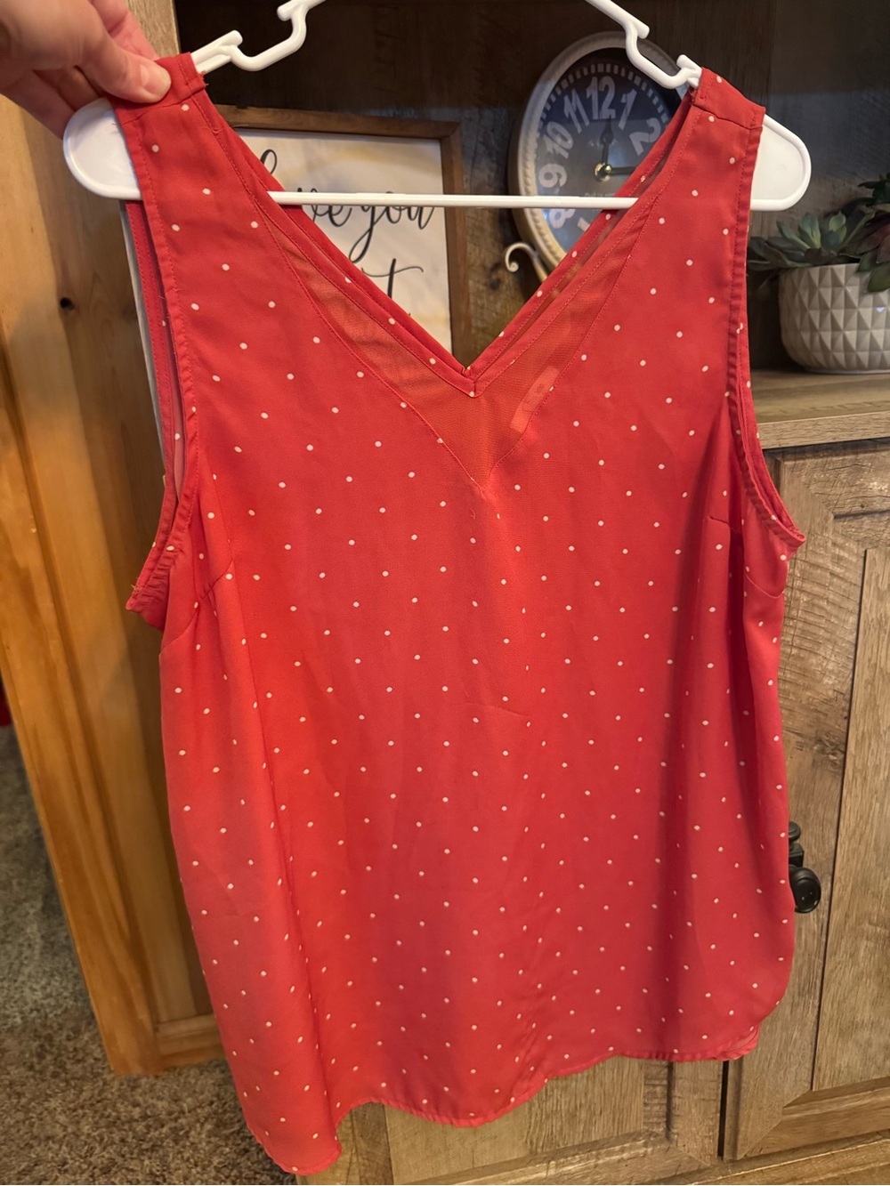 Maurices Coral Red Polka Dot V-Neck Camisole